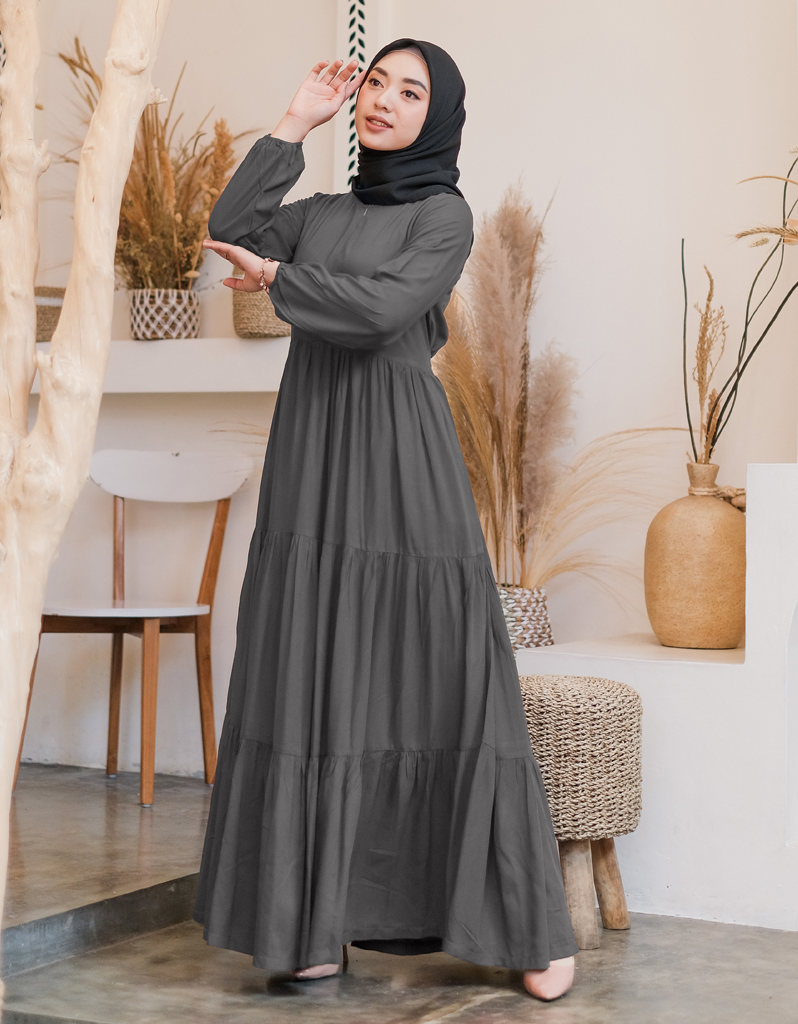 TIERED Maxi Dress in Dark Grey Faroshah