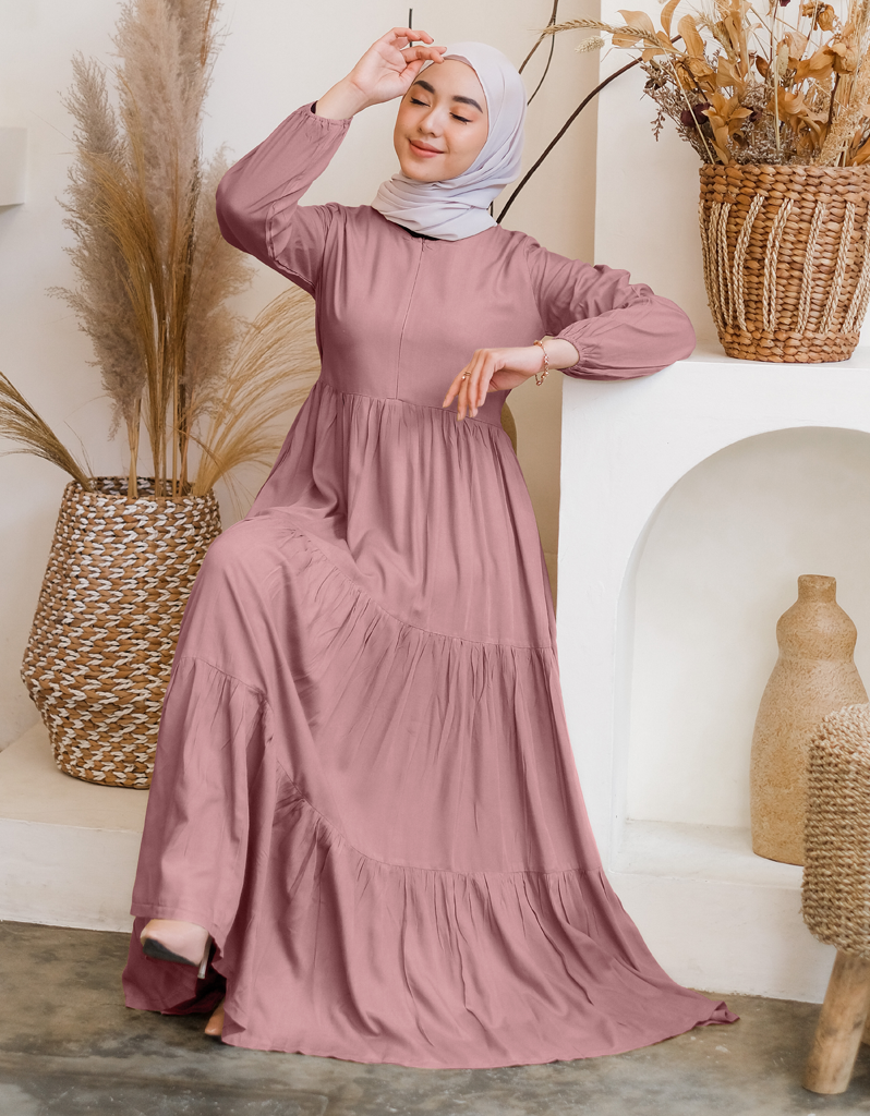 Maxi Dress Dusty Pink Hijab Dress TIERED Maxi Dress In Dusty Pink Faroshah Maxi Dress Dusty Pink Hijab Dress TIERED Maxi Dress In Dusty Pink Faroshah
