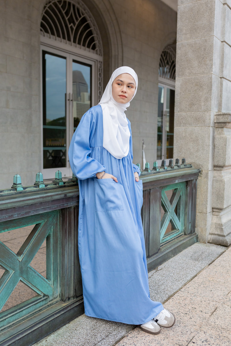 VACAY Denim Maxi Dress in Soft Blue