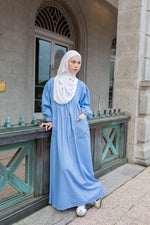 VACAY Denim Maxi Dress in Soft Blue