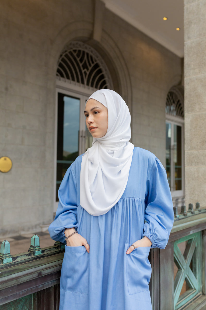 VACAY Denim Maxi Dress in Soft Blue