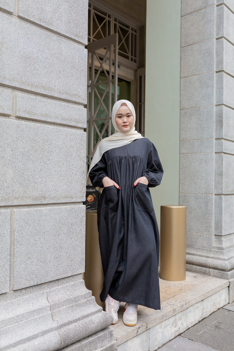 VACAY Denim Maxi Dress in Black
