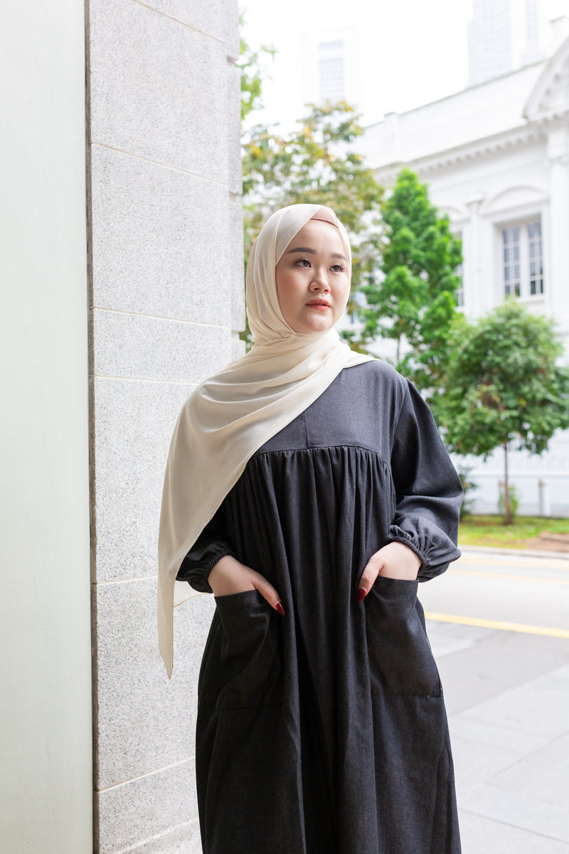 VACAY Denim Maxi Dress in Black