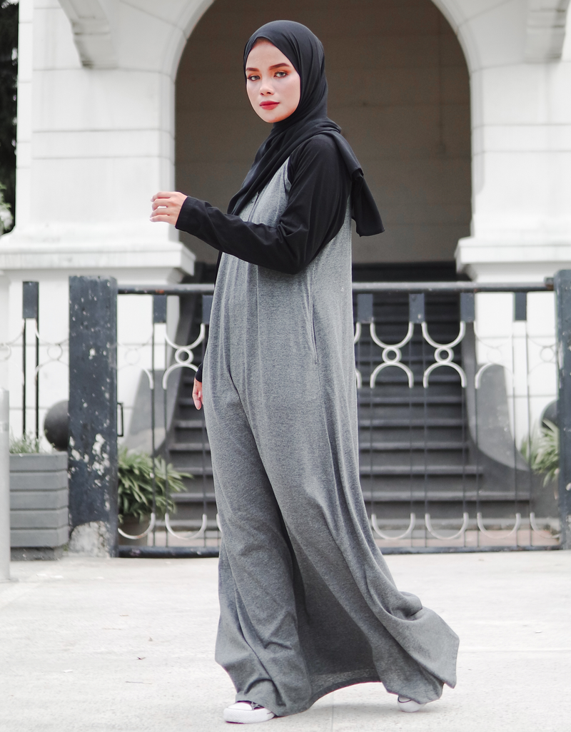 Raglan Maxi Dress in Dark Misty Grey/Black