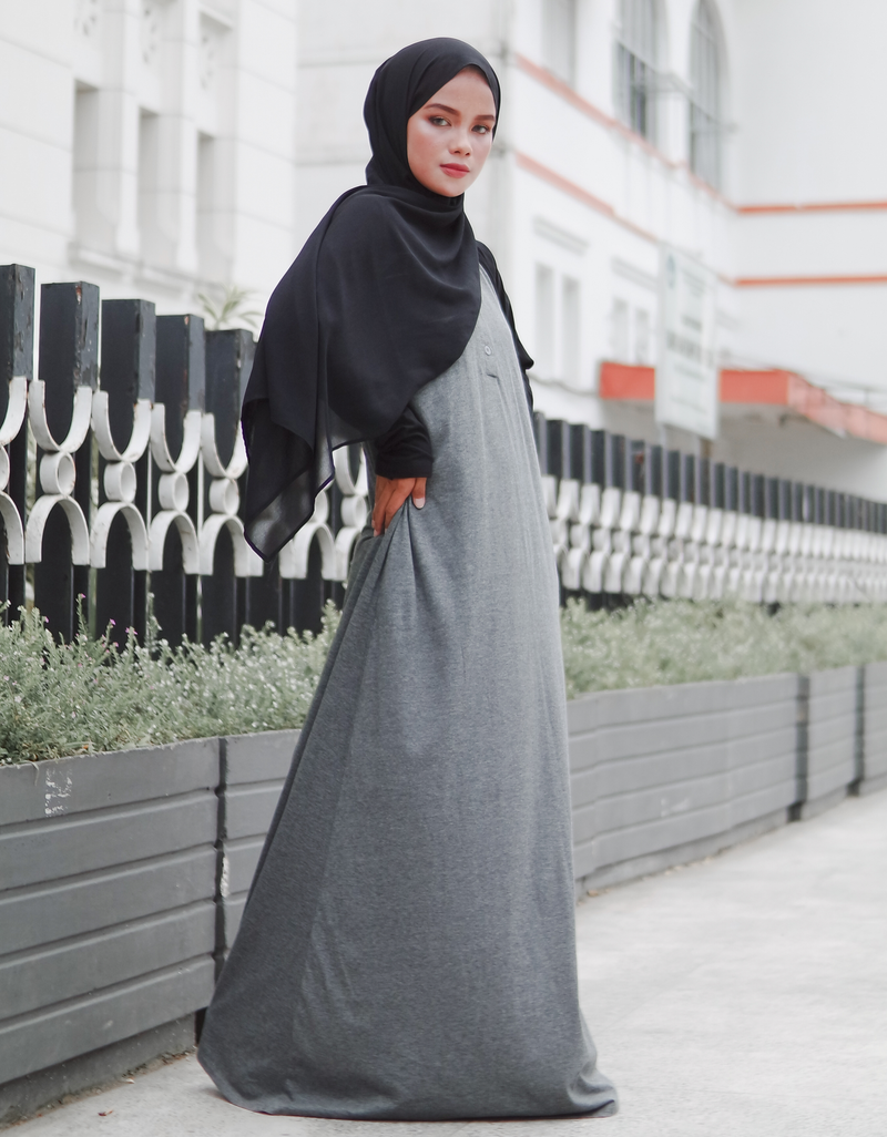 Raglan Maxi Dress in Dark Misty Grey/Black