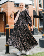 ROSALEEN Smocked Maxi Dress in Black
