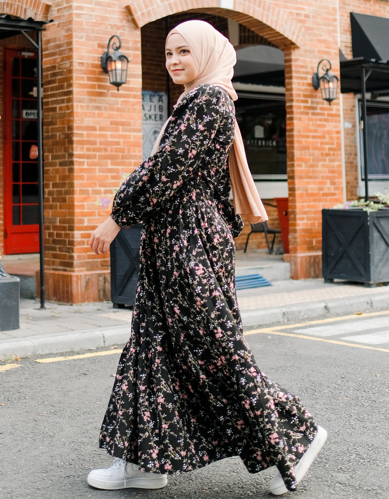 ROSALEEN Smocked Maxi Dress in Black