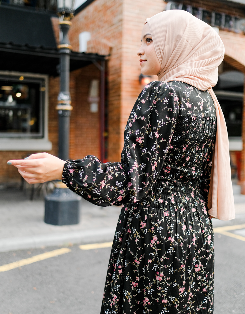 ROSALEEN Smocked Maxi Dress in Black