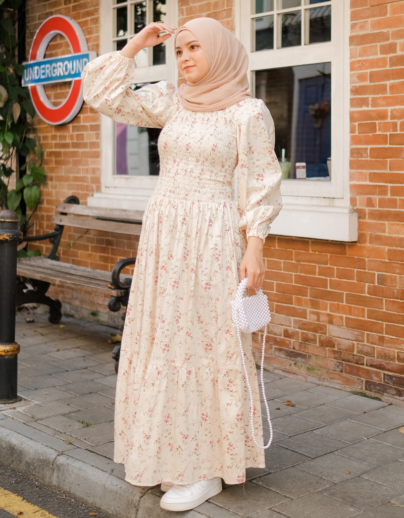 ROSALEEN Smocked Maxi Dress in Cream