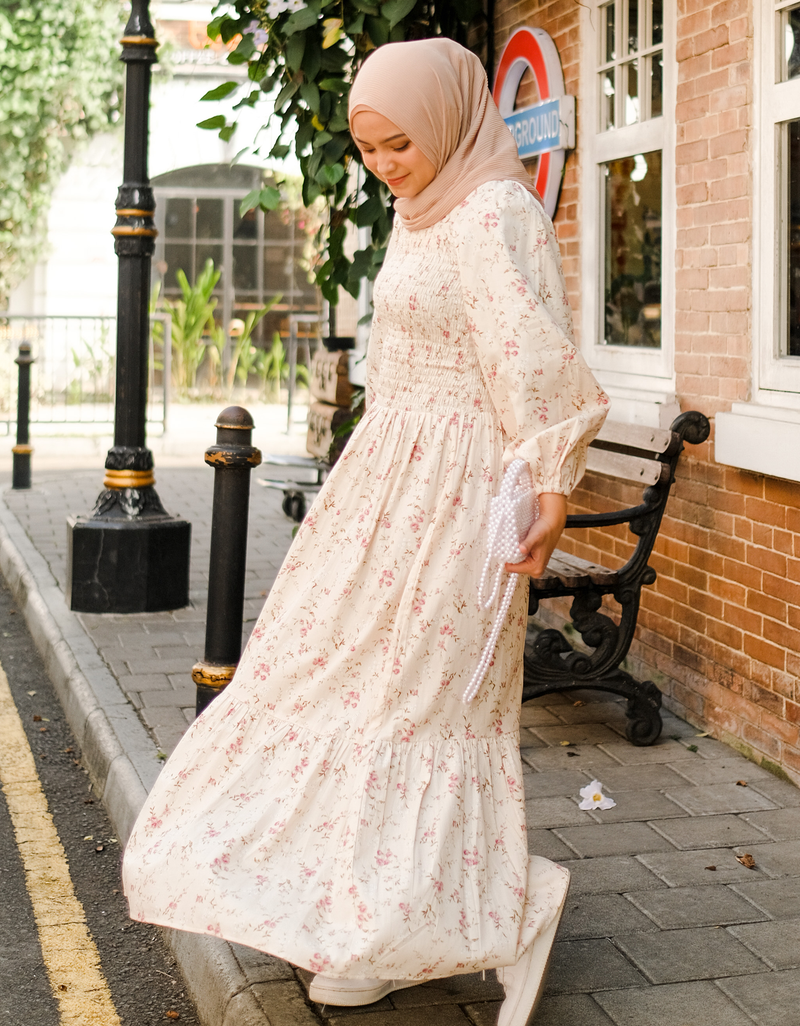 ROSALEEN Smocked Maxi Dress in Cream