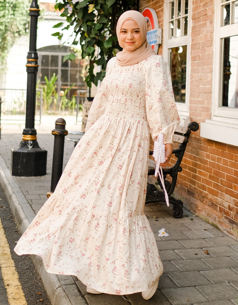 ROSALEEN Smocked Maxi Dress in Cream