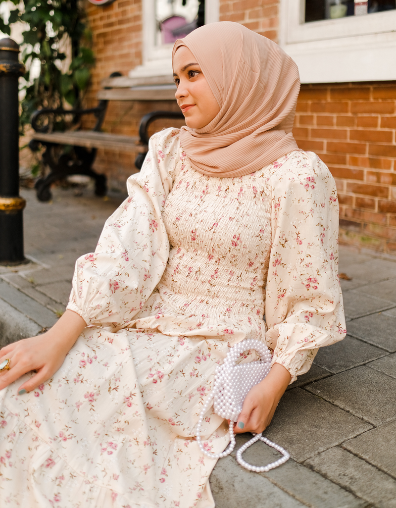 ROSALEEN Smocked Maxi Dress in Cream