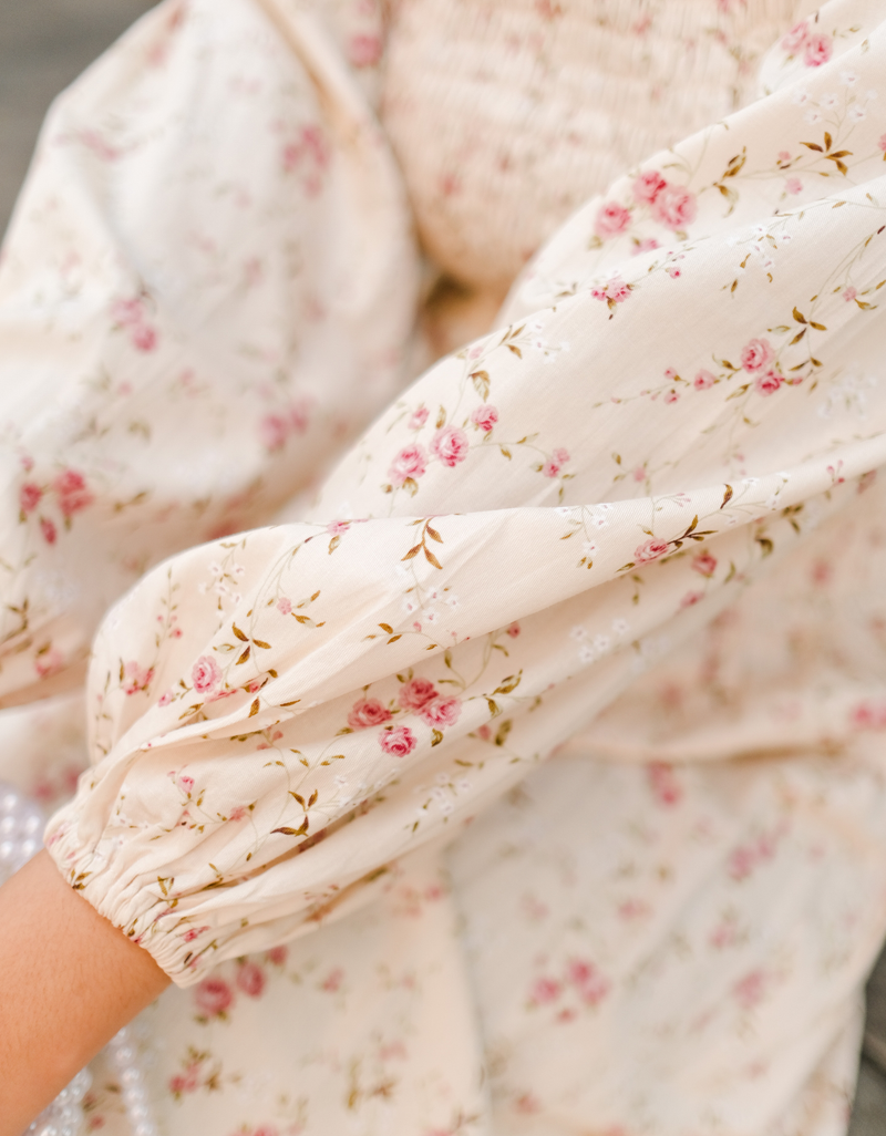 ROSALEEN Smocked Maxi Dress in Cream