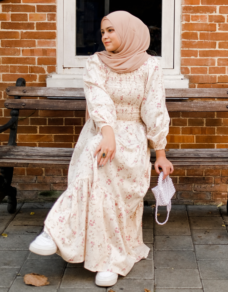 ROSALEEN Smocked Maxi Dress in Cream