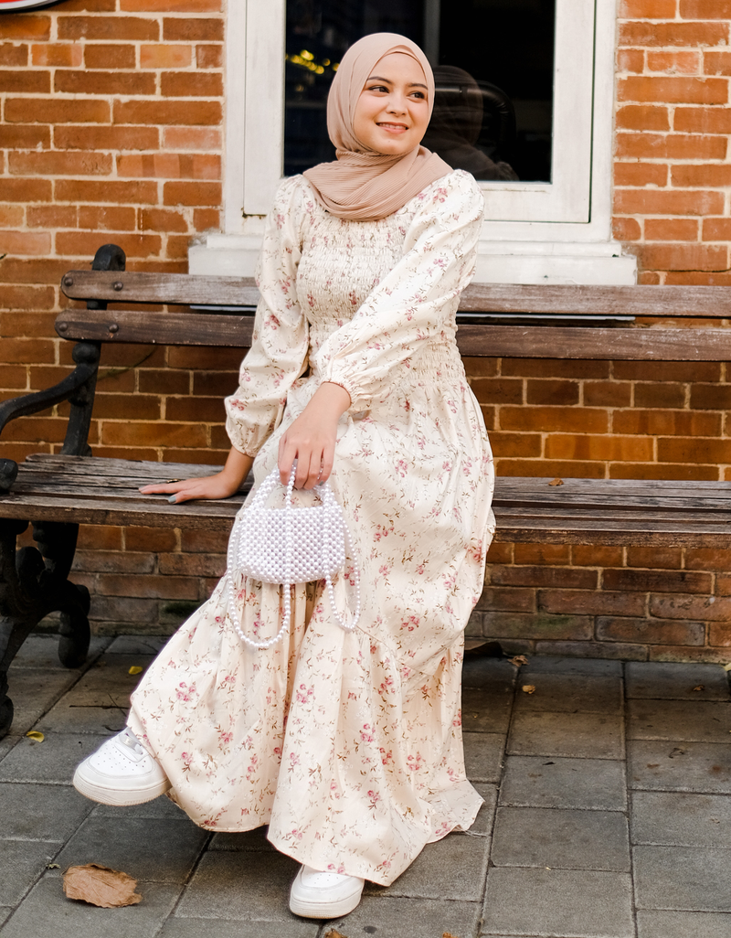 ROSALEEN Smocked Maxi Dress in Cream