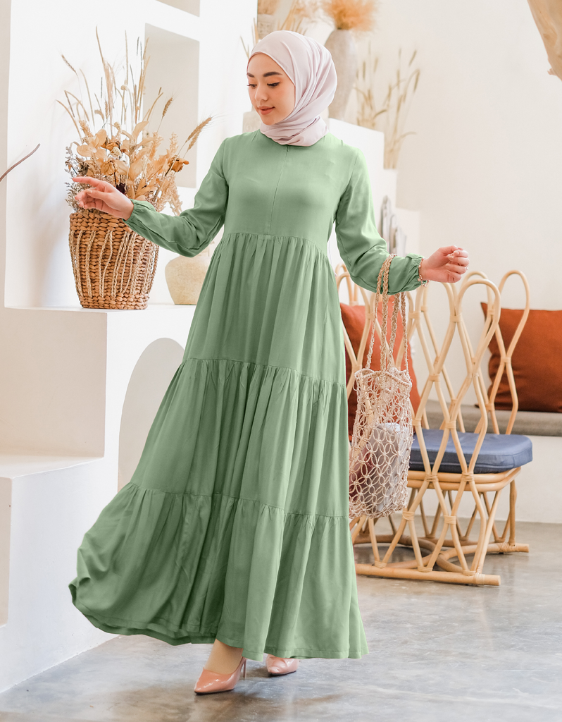 TIERED Maxi Dress in Sage Faroshah TIERED Maxi Dress in Sage Faroshah