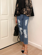 Fully-lined Ripped Jeans (Medium Blue)