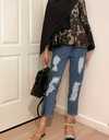 Fully-lined Ripped Jeans (Medium Blue)