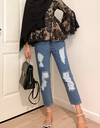Fully-lined Ripped Jeans (Medium Blue)