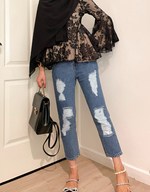 Fully-lined Ripped Jeans (Medium Blue)