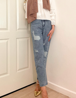 Fully-lined Ripped Jeans (Grey Blue)
