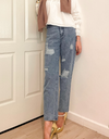 Fully-lined Ripped Jeans (Grey Blue)