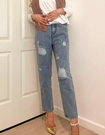 Fully-lined Ripped Jeans (Grey Blue)
