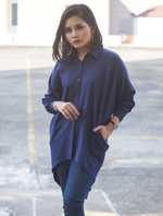 Batwing High Low Shirt in Navy Blue