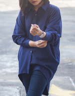 Batwing High Low Shirt in Navy Blue