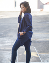 Batwing High Low Shirt in Navy Blue