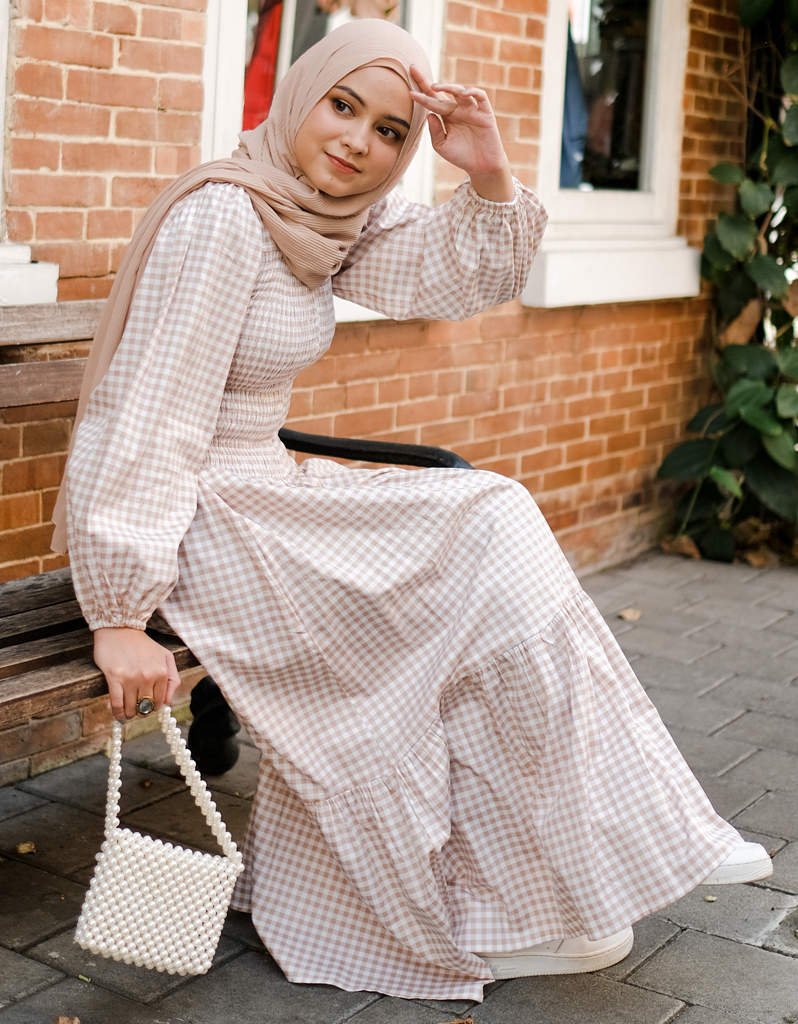 KOTAQUE Smocked Maxi Dress in Khaki