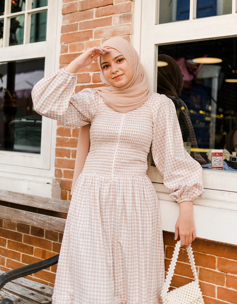 KOTAQUE Smocked Maxi Dress in Khaki