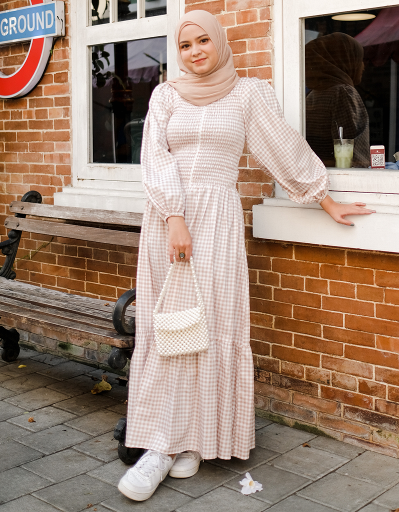 KOTAQUE Smocked Maxi Dress in Khaki