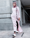 Lace Up Ribbon Slit Maxi Dress in Dusty Pink