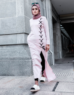 Lace Up Ribbon Slit Maxi Dress in Dusty Pink