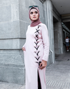 Lace Up Ribbon Slit Maxi Dress in Dusty Pink