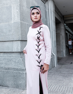 Lace Up Ribbon Slit Maxi Dress in Dusty Pink