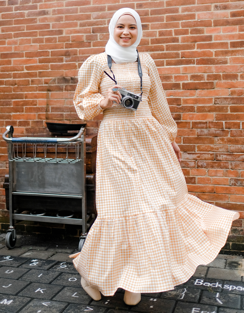 KOTAQUE Smocked Maxi Dress in Mustard
