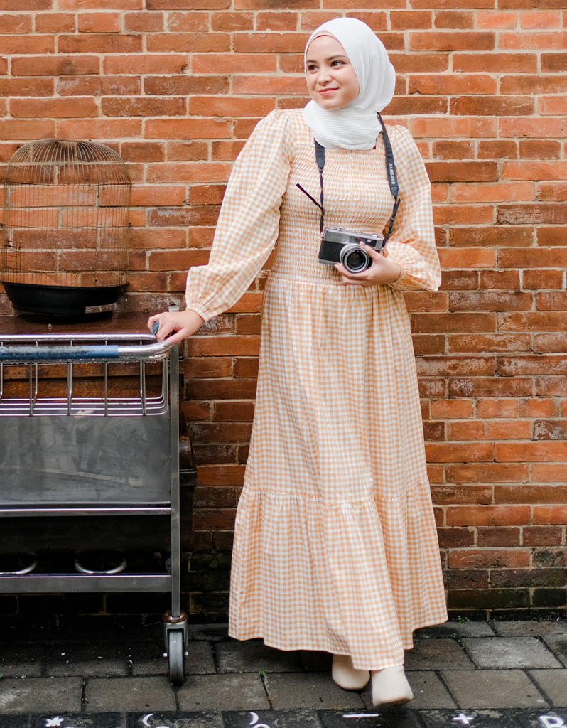 KOTAQUE Smocked Maxi Dress in Mustard