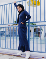 Ribbed Flounce Maxi Dress in Navy