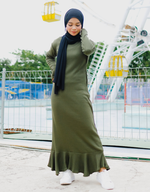 Ribbed Flounce Maxi Dress in Olive