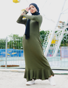 Ribbed Flounce Maxi Dress in Olive