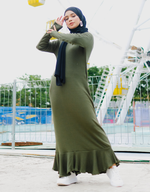 Ribbed Flounce Maxi Dress in Olive