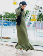 Ribbed Flounce Maxi Dress in Olive