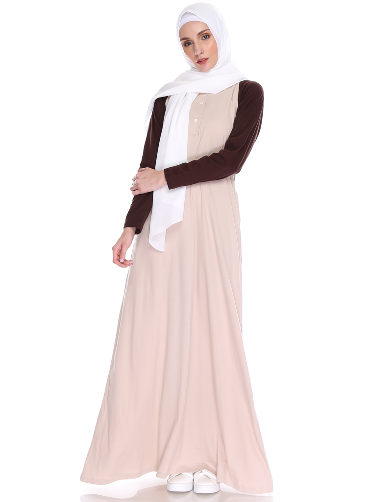 Raglan Maxi Dress in Cream/Brown