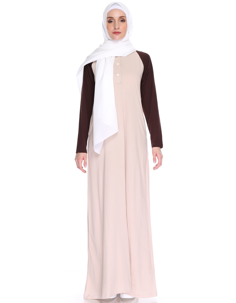 Raglan Maxi Dress in Cream/Brown