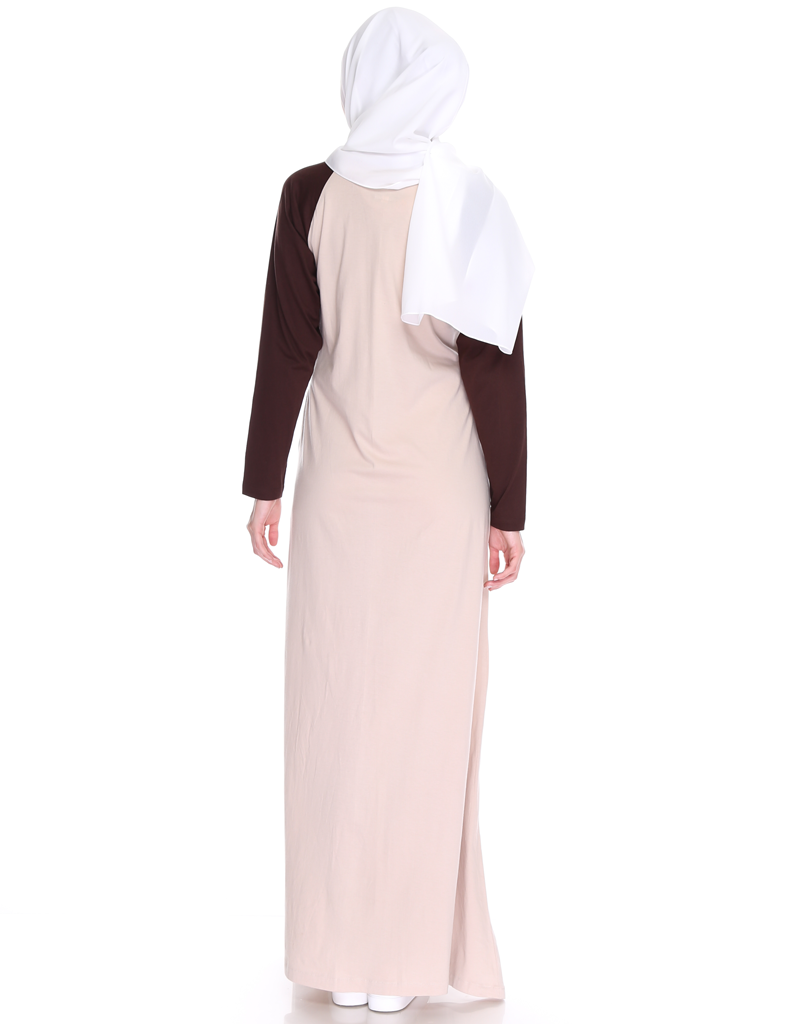 Raglan Maxi Dress in Cream/Brown