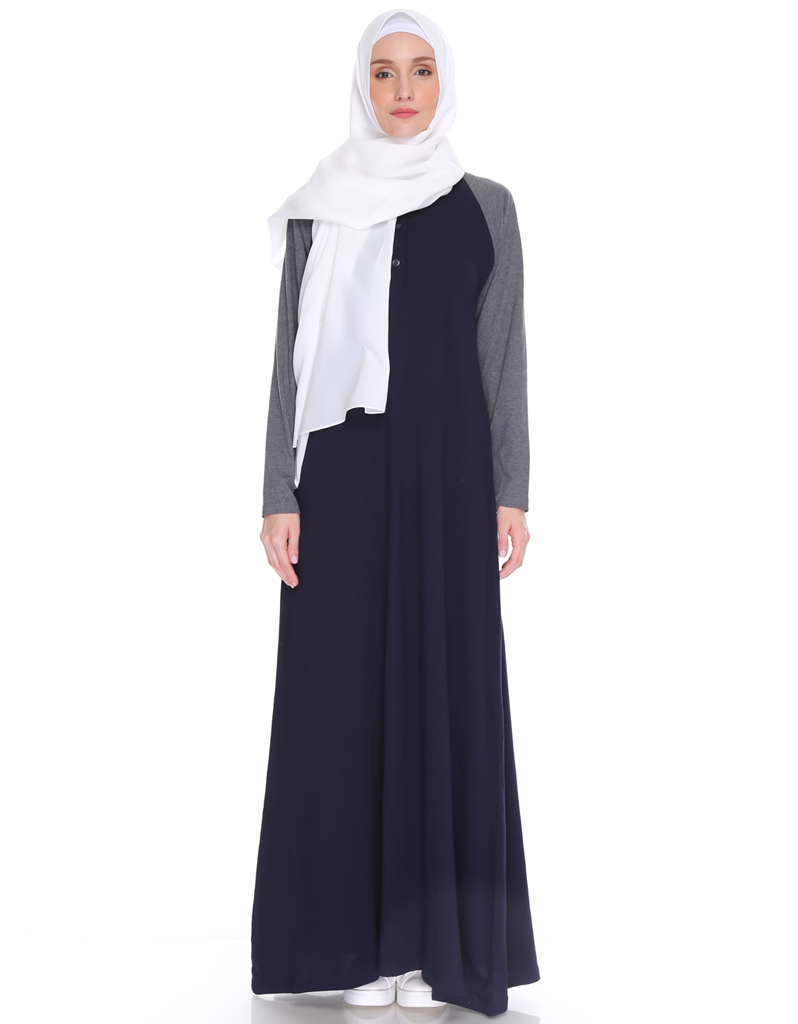 Raglan Maxi Dress in Navy/Dark Misty Grey