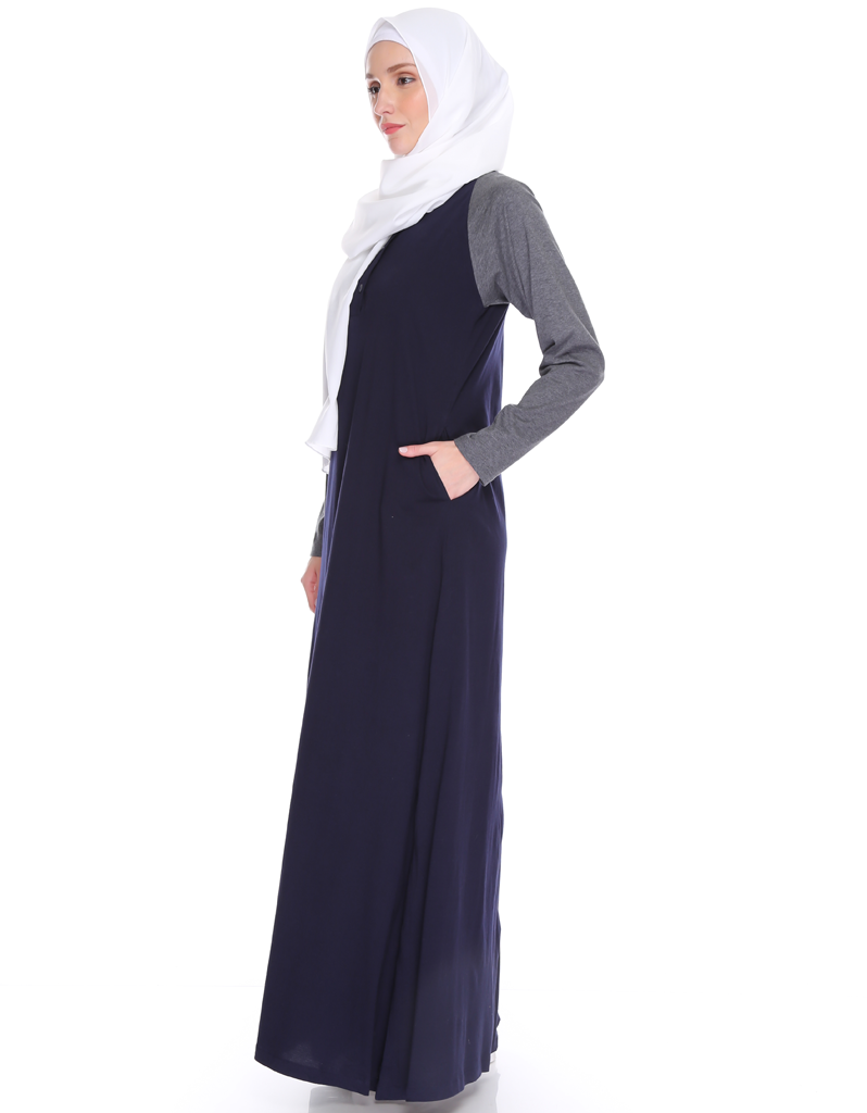 Raglan Maxi Dress in Navy/Dark Misty Grey