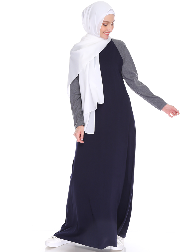 Raglan Maxi Dress in Navy/Dark Misty Grey